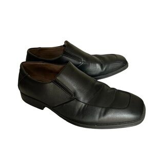 Black Leather Mens Shoes Size 11 Merona Stylish Dress Guys Casual Slip-on formal